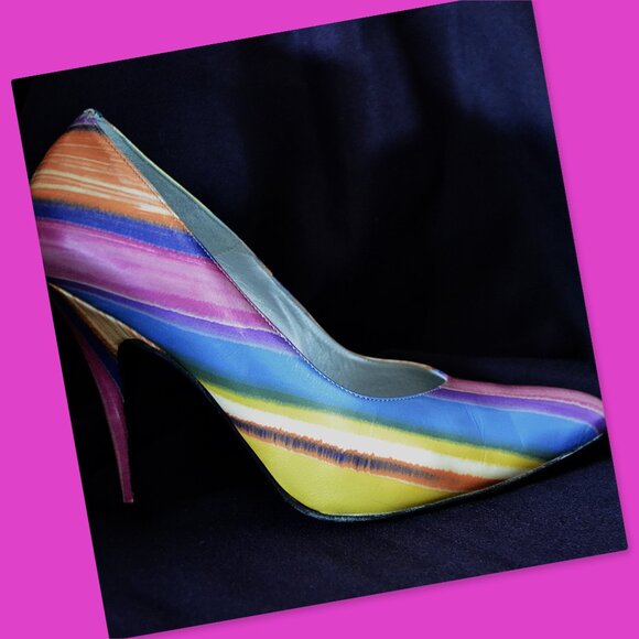 Maison Ernest Paris Heels Size 10 M Stiletto 4.5" Rainbow Colors Leather Italy - Picture 1 of 9